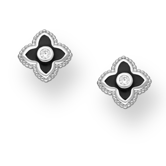 Jewelry - Black Enamel Flower Drop Earrings